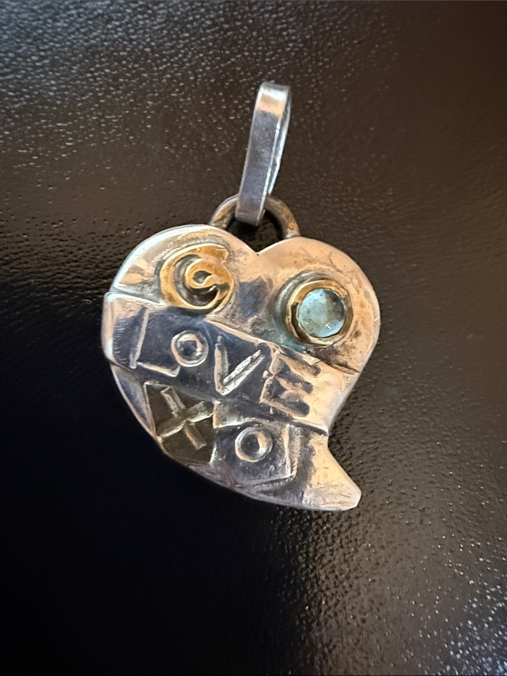 Sterling Heart Pendant with Aquamarine Accent - Silver and Copper Tones